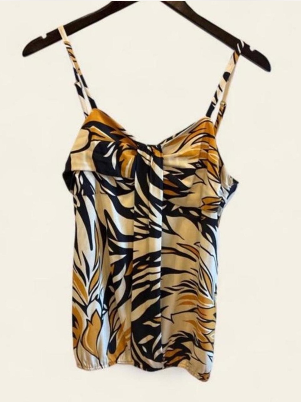 GUESS by Marciano Abstract Print Back Cutout Bubble Hem Cami Top Large
